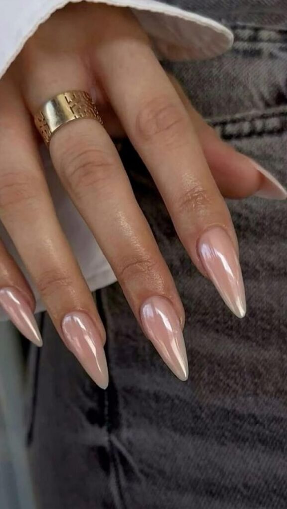 Glossy almond nails